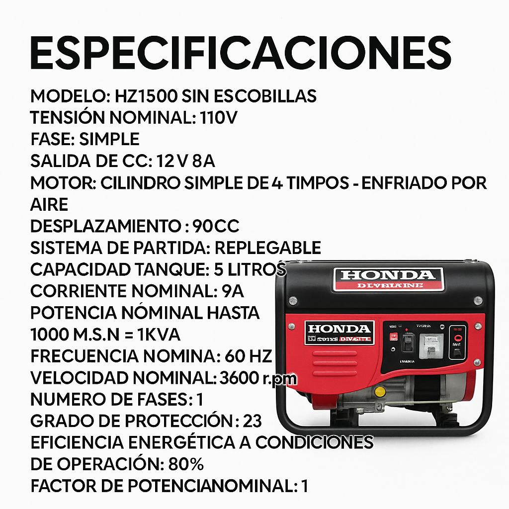 ⚡ PLANTA GENERADORA HONDA 1500W – MODELO HZ1500 (SIN ESCOBILLAS)