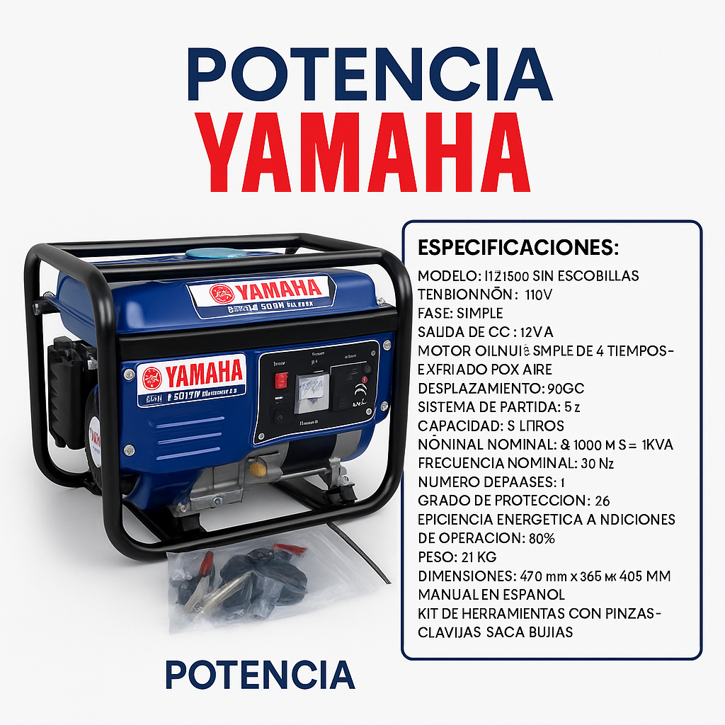 ⚡ PLANTA GENERADORA YAMAHA 1500W – MODELO HZ1500 (SIN ESCOBILLAS)
