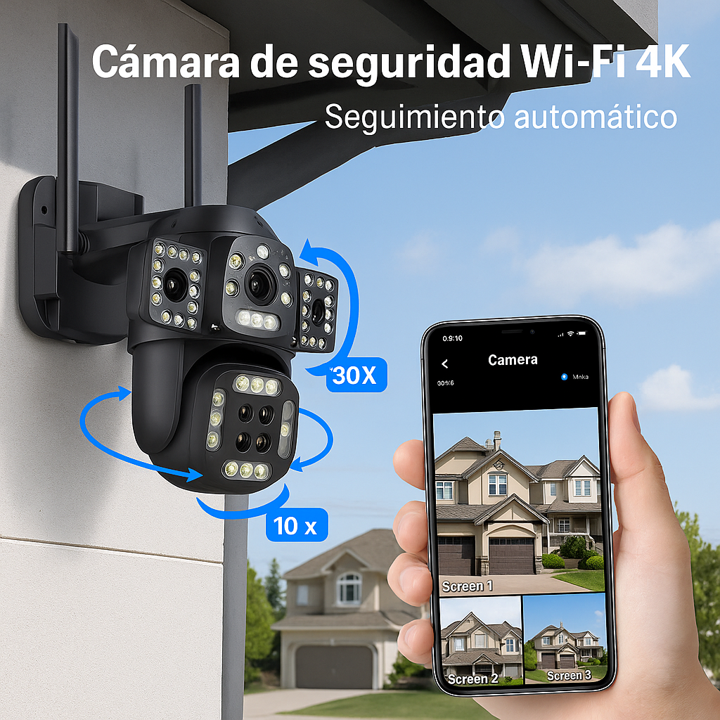📦 Cámara IP Wifi PTZ 6K Triple Lente – Exterior/Inalámbrica