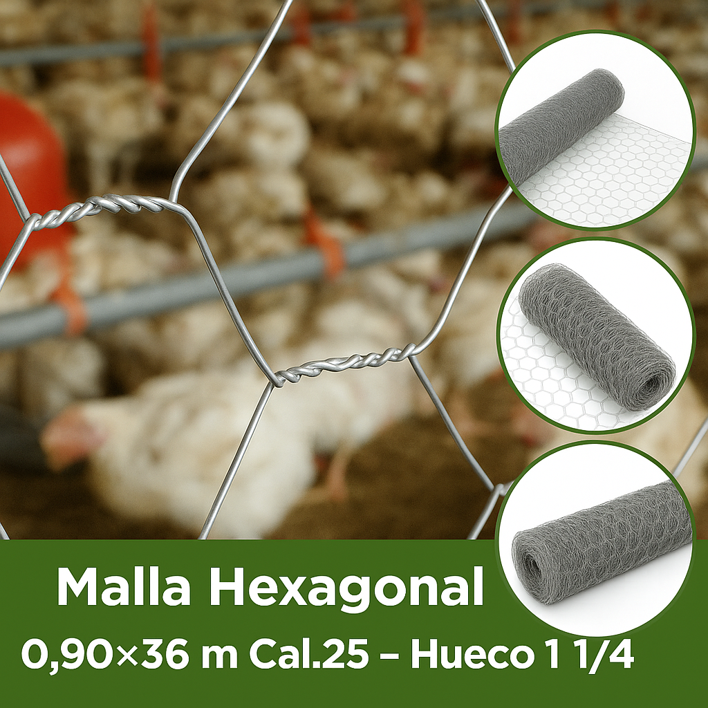 Malla Metálica Hexagonal 0,90 m × 36 m (Cal. 25 – Hueco 1 1/4")