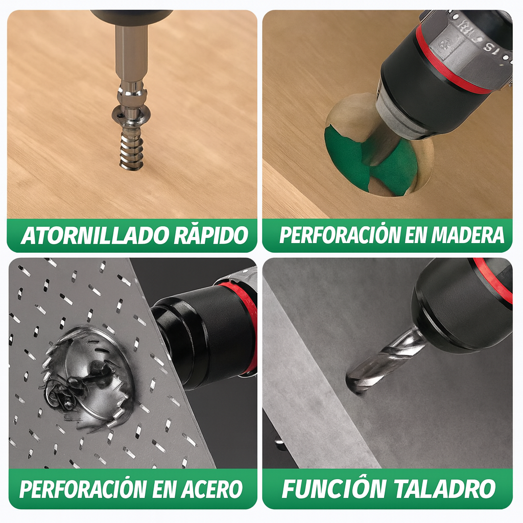 Taladro Inalámbrico 21V con Percutor (Brushless, 2 baterías, mandril 3/8")