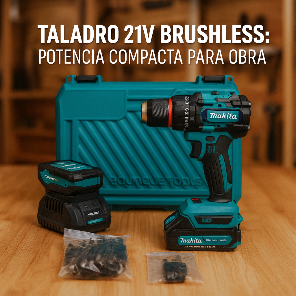 Taladro Inalámbrico 21V con Percutor (Brushless, 2 baterías, mandril 3/8")