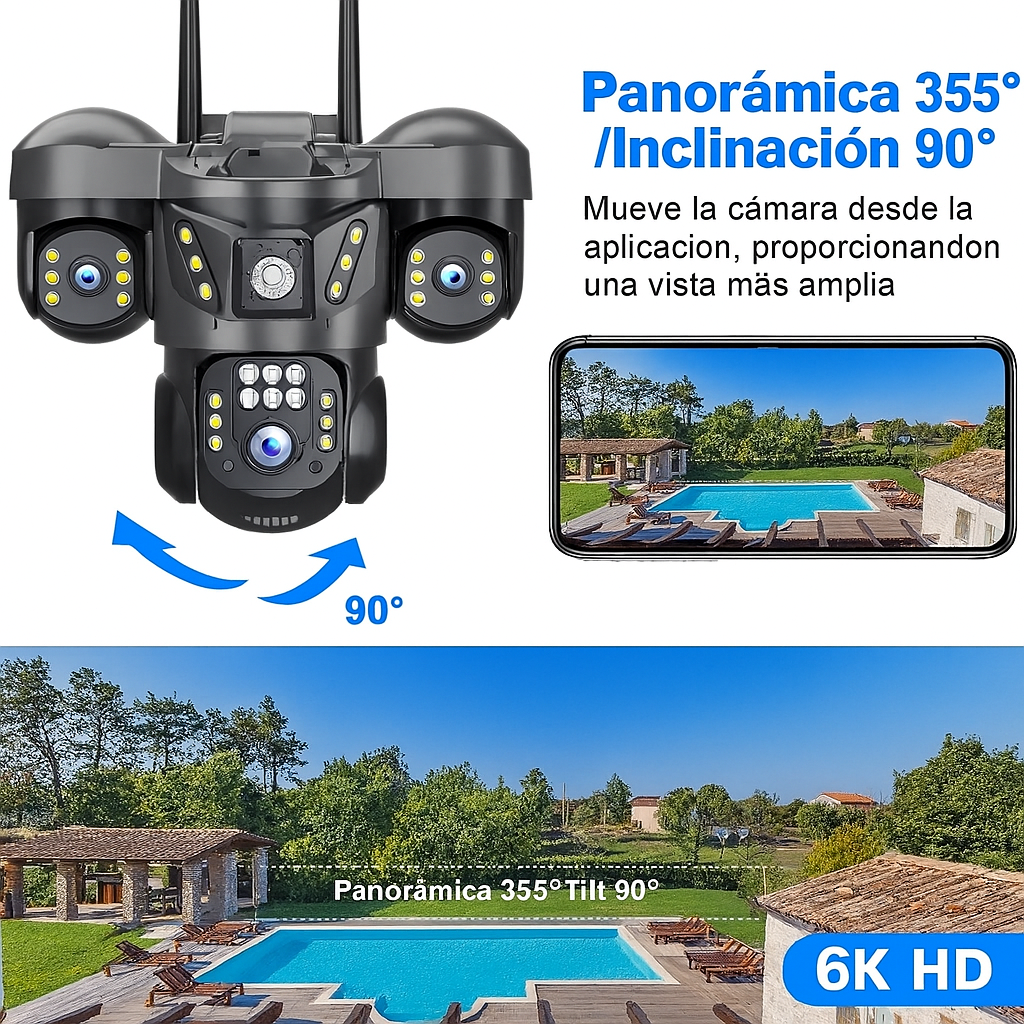 Cámara de Seguridad Inteligente Triple Lente 15MP –  Resolución Full Hd - Visión Nocturna -Funciona con Wifi