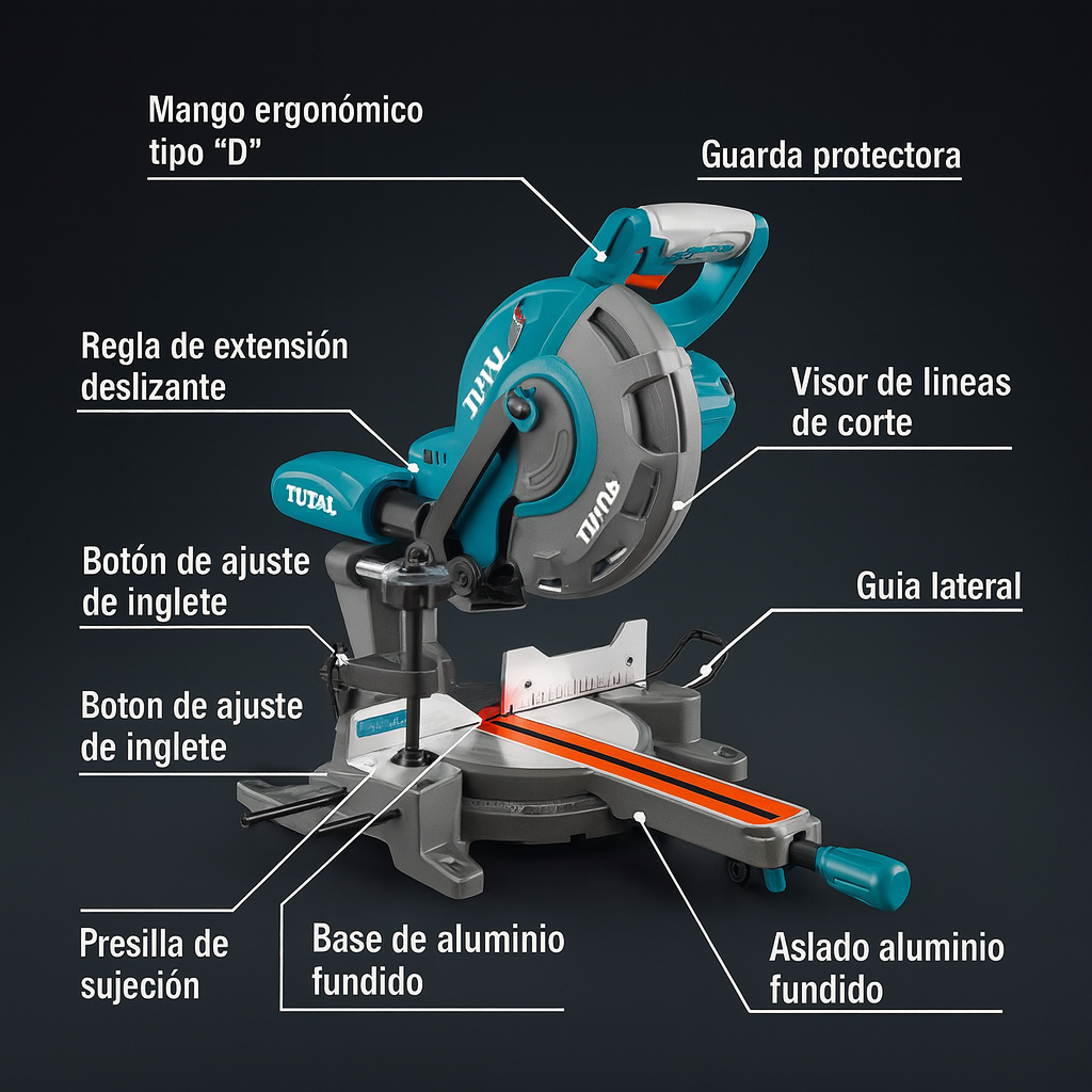 Sierra Ingleteadora Total 2400 W (12”) Telescópica Industrial