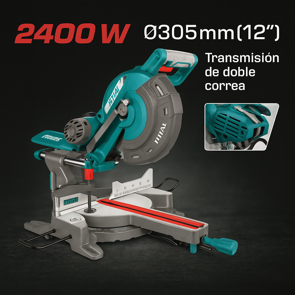 Sierra Ingleteadora Total 2400 W (12”) Telescópica Industrial