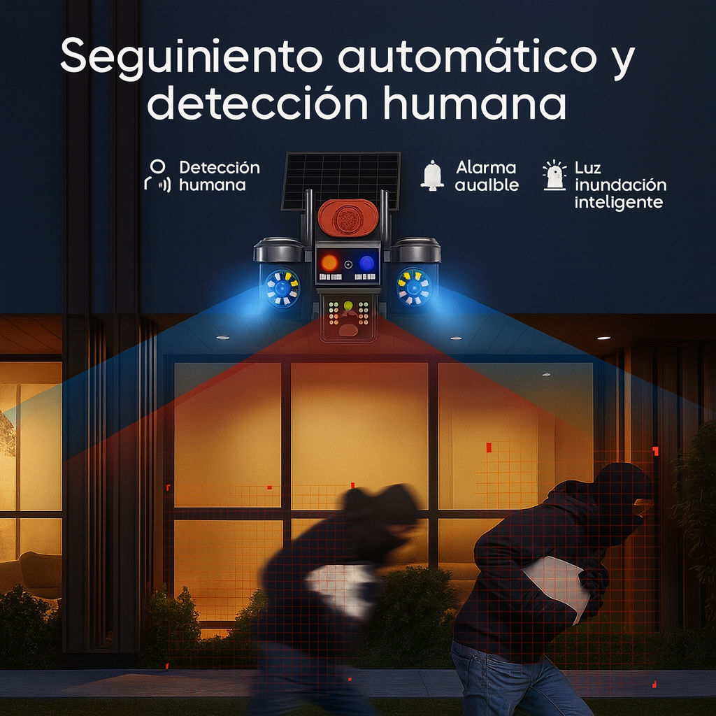 Kit Cámara Solar 3-en-1 360° con SIM, Sirena y 3 Lentes | Full HD 1080p | V380 Pro