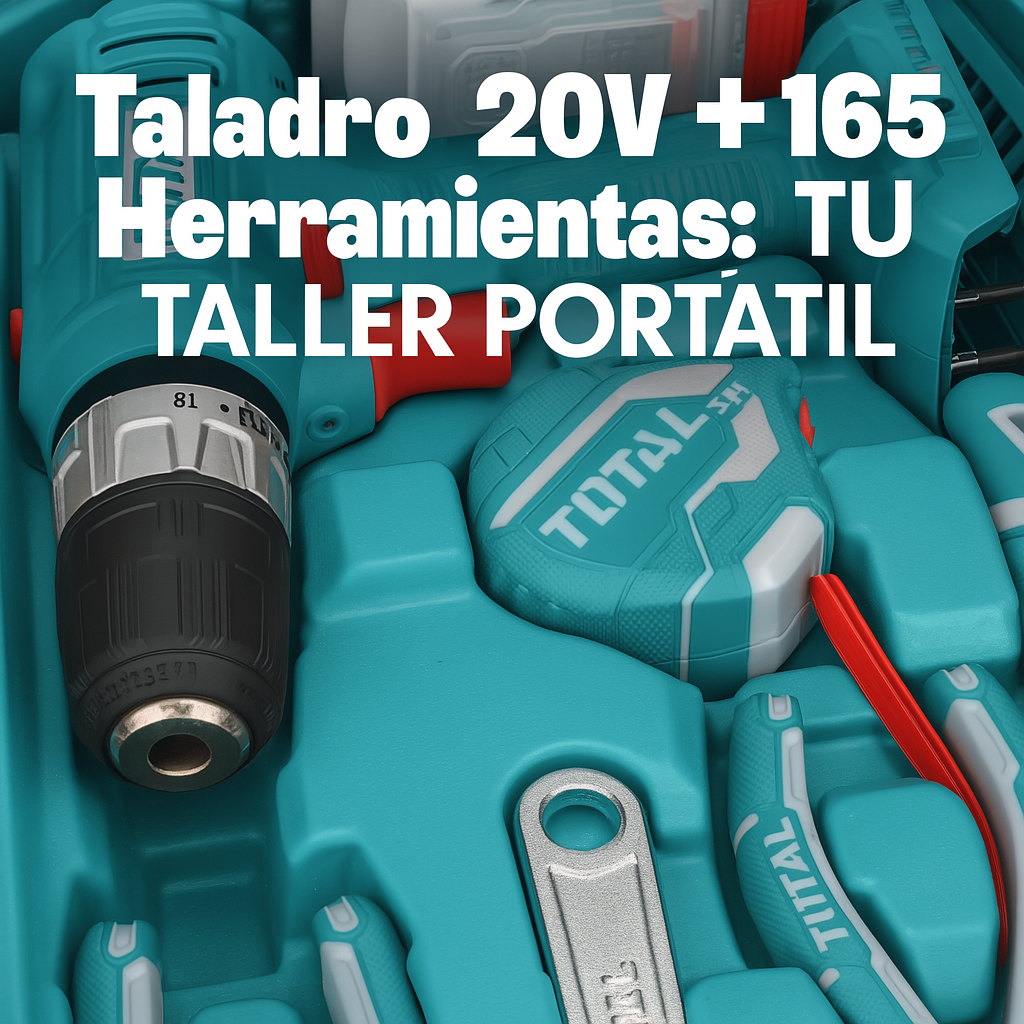 Taladro Inalámbrico TOTAL 20V + Kit de Herramientas de 165 Piezas – Potencia, Versatilidad y Funcionalidad Total