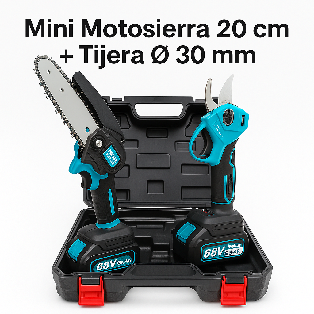 KIT DE MINI MOTOSIERRA Y TIJERA PODADORA INALÁMBRICA 68V