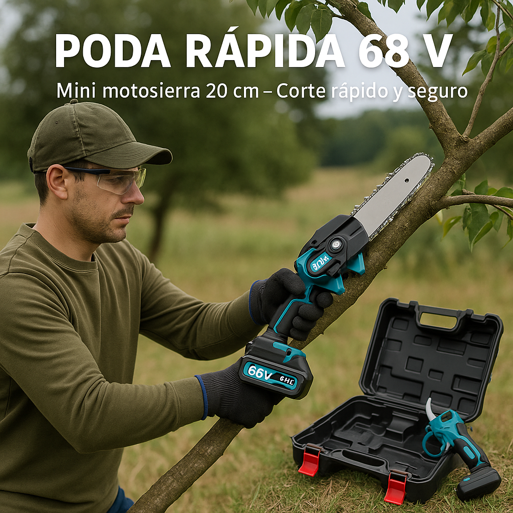 KIT DE MINI MOTOSIERRA Y TIJERA PODADORA INALÁMBRICA 68V