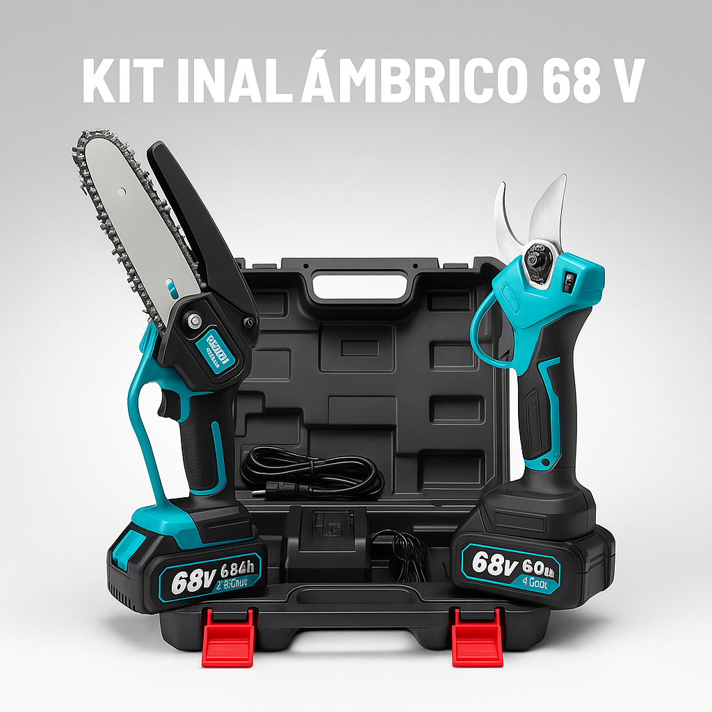 KIT DE MINI MOTOSIERRA Y TIJERA PODADORA INALÁMBRICA 68V