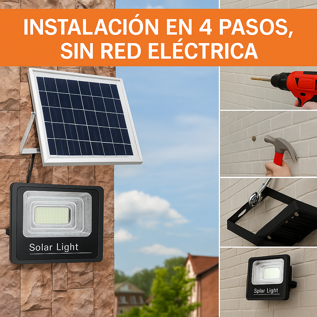 Reflector Solar 400W + Panel y Control – Iluminación LED Potente y Ecológica para Exteriores