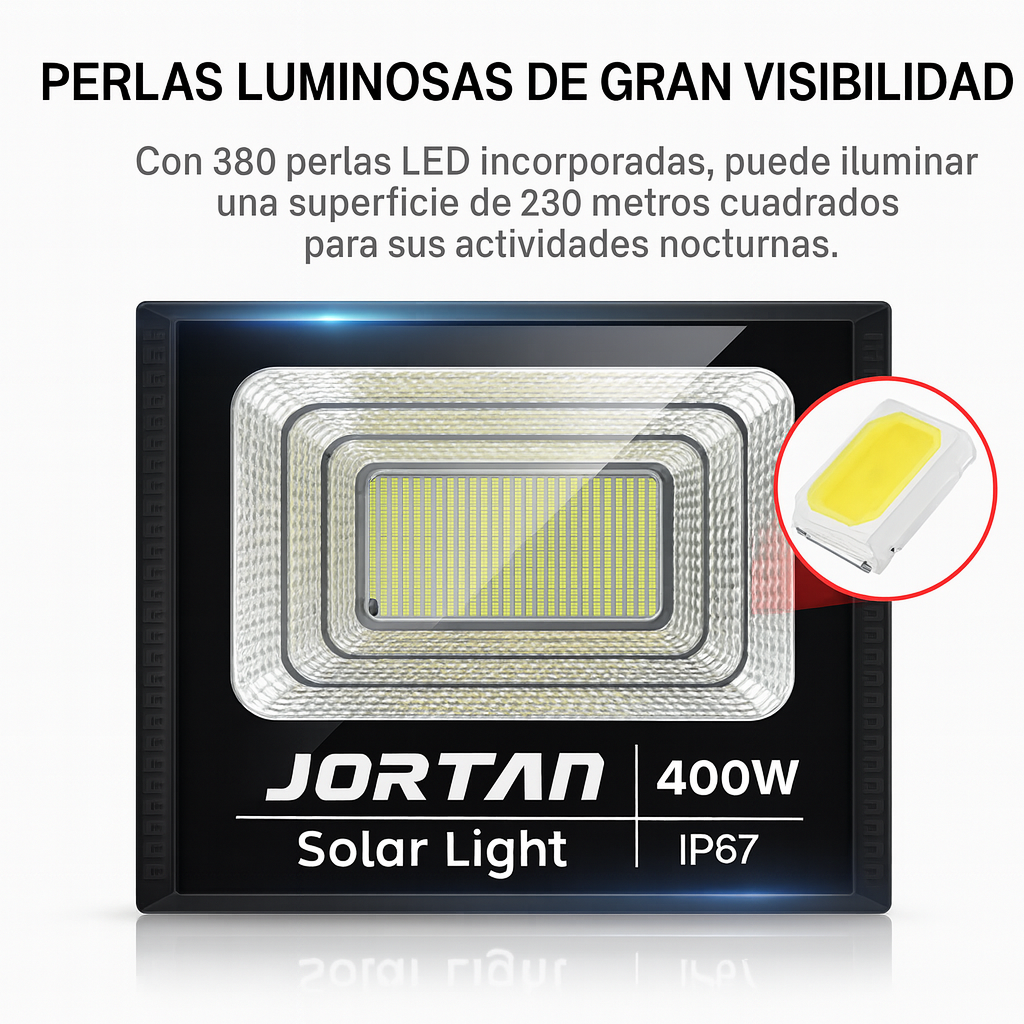 Reflector Solar 400W + Panel y Control – Iluminación LED Potente y Ecológica para Exteriores