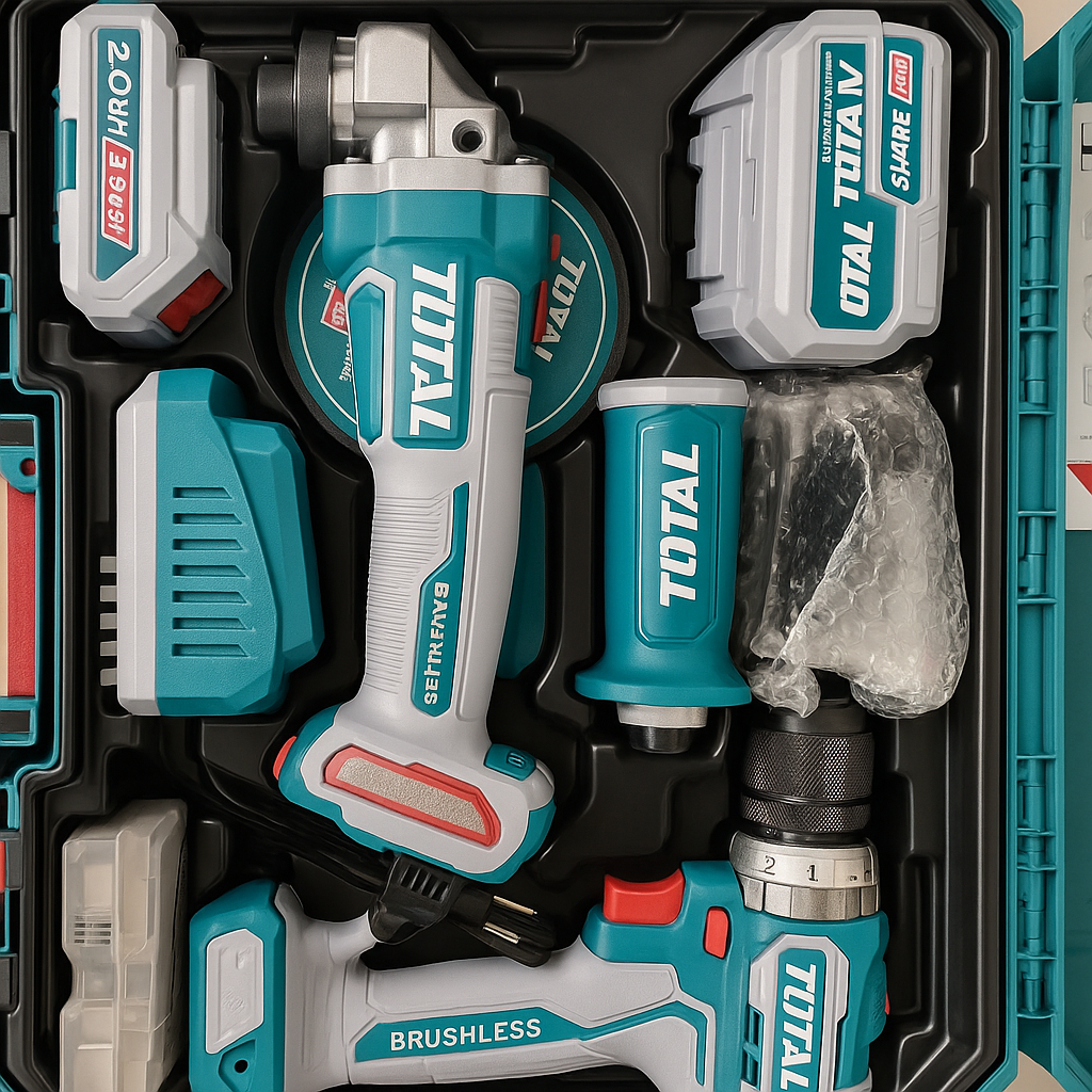 SET Inalámbrico TOTAL – Esmeril Angular + Taladro de Impacto 20V 2 BATERIAS - 100% Original