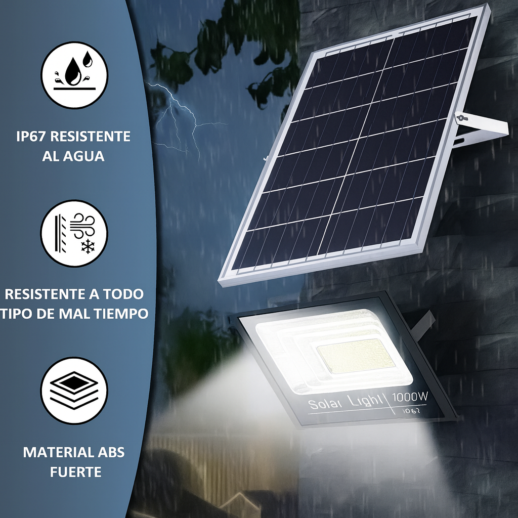 Reflector Solar 1000W + Panel y Control – Iluminación LED Potente y Ecológica para Exteriores
