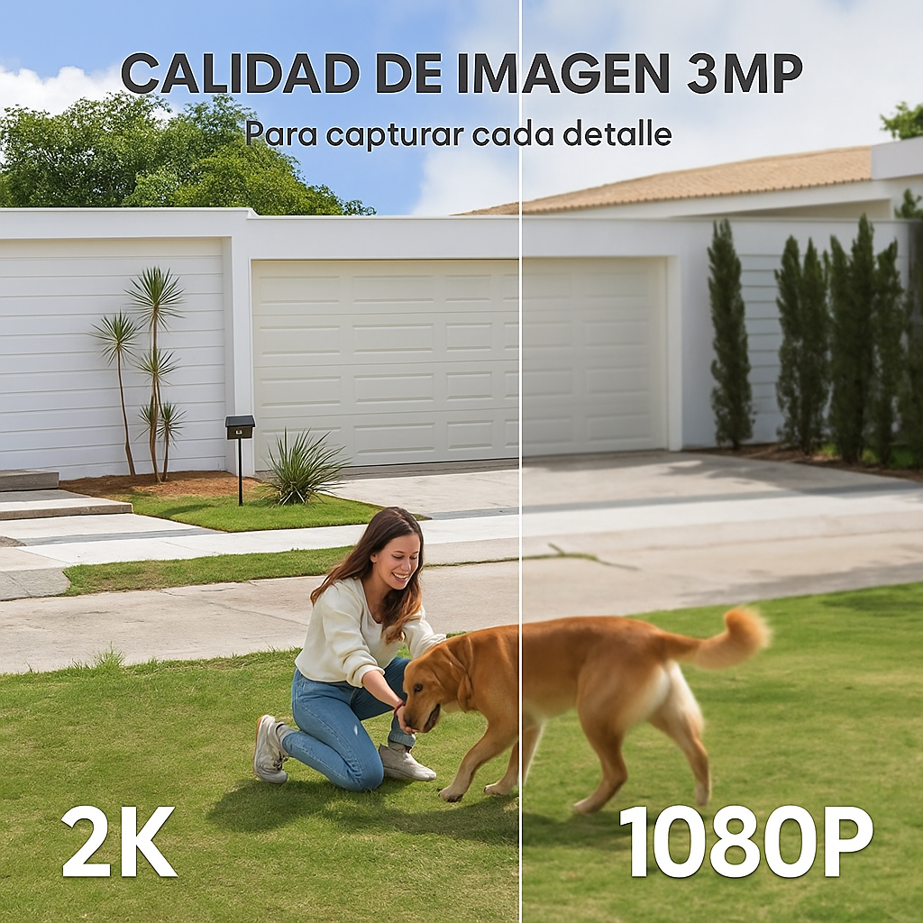 Moderna Cámara Solar Hasta 30 metros + 120° de ángulo en Alta Resolución,  Compatible con Alexa,