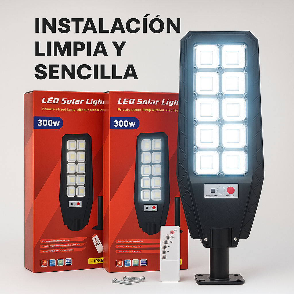 Lámpara Solar Recargable 300W con Sensor de Movimiento