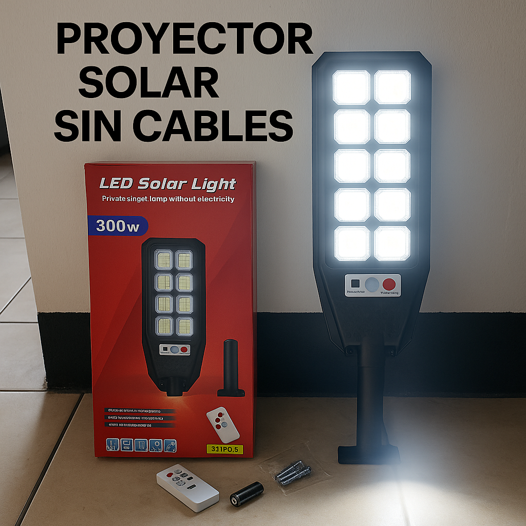 Lámpara Solar Recargable 300W con Sensor de Movimiento