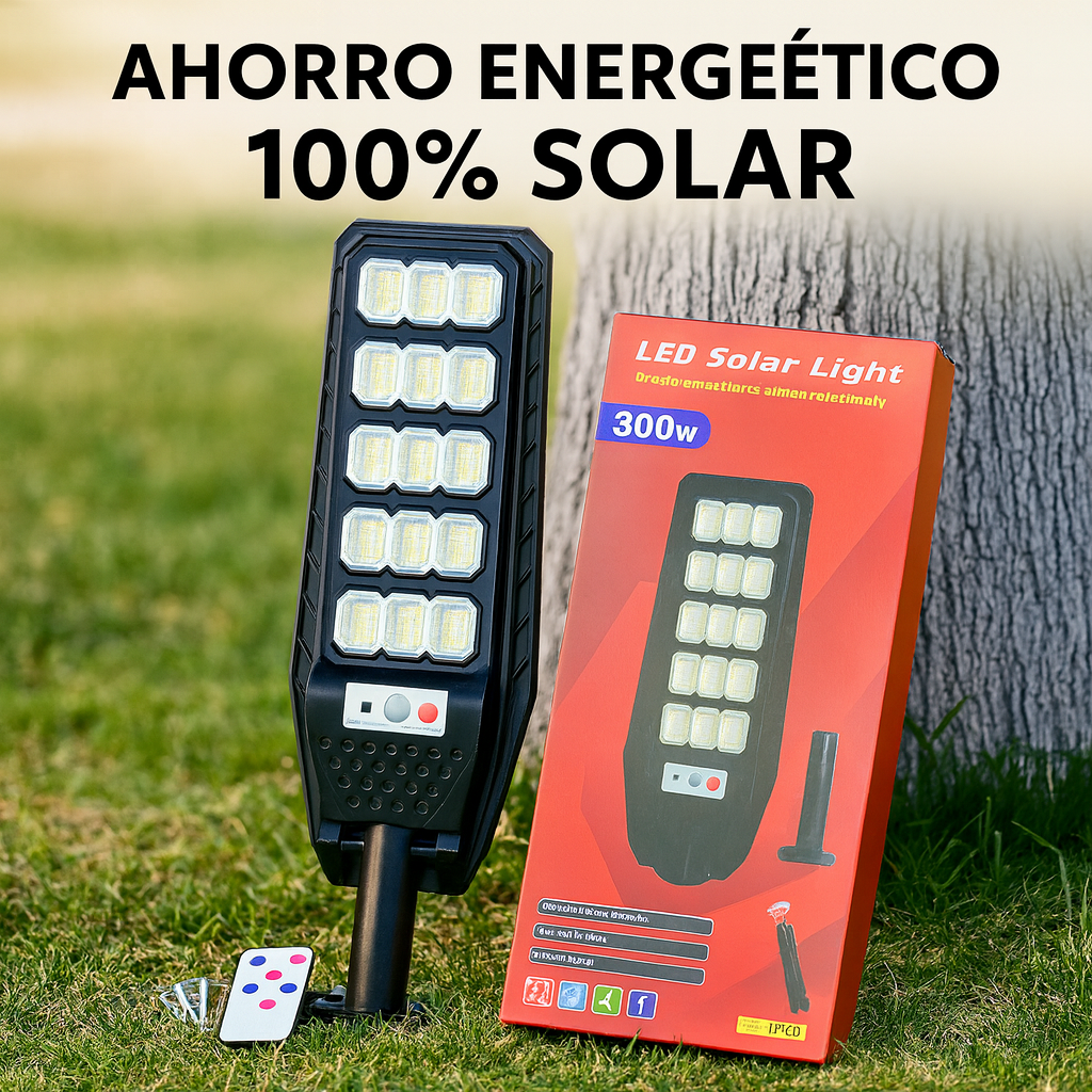 Lámpara Solar Recargable 300W con Sensor de Movimiento