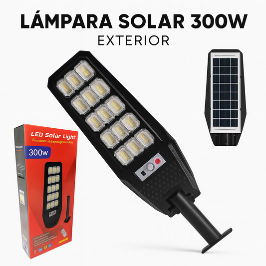 Lámpara Solar Recargable 300W con Sensor de Movimiento