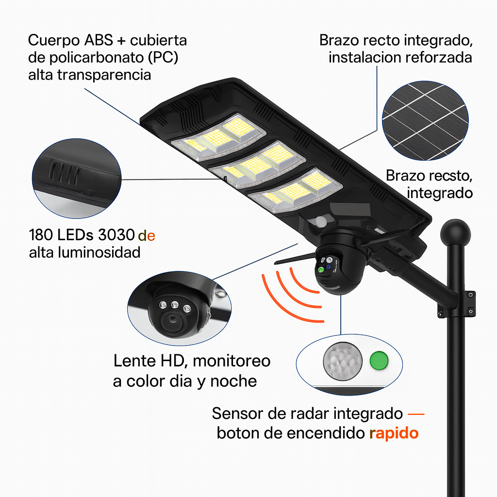 Reflector Solar 400 W CON CAMARA  SEGURIDA
