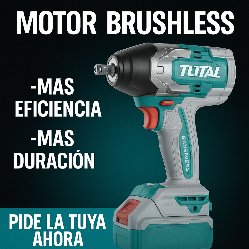 Llave de Impacto 1/2 TOTAL 100% ORIGINAL - Toque (Apreta 850 Nm - Afloja 1000 Nm) - 1 año de Garantía