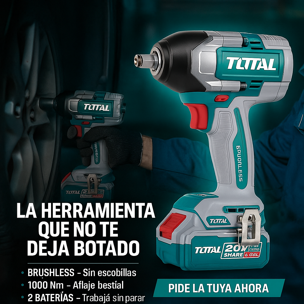 Llave de Impacto 1/2 TOTAL 100% ORIGINAL - Toque (Apreta 850 Nm - Afloja 1000 Nm) - 1 año de Garantía