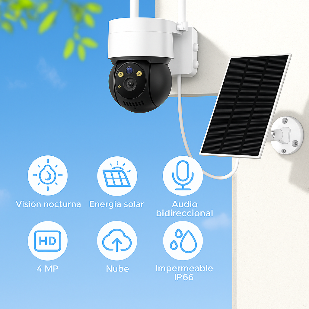 Cámara Solar WiFi 3 MP para Exteriores (IP65)