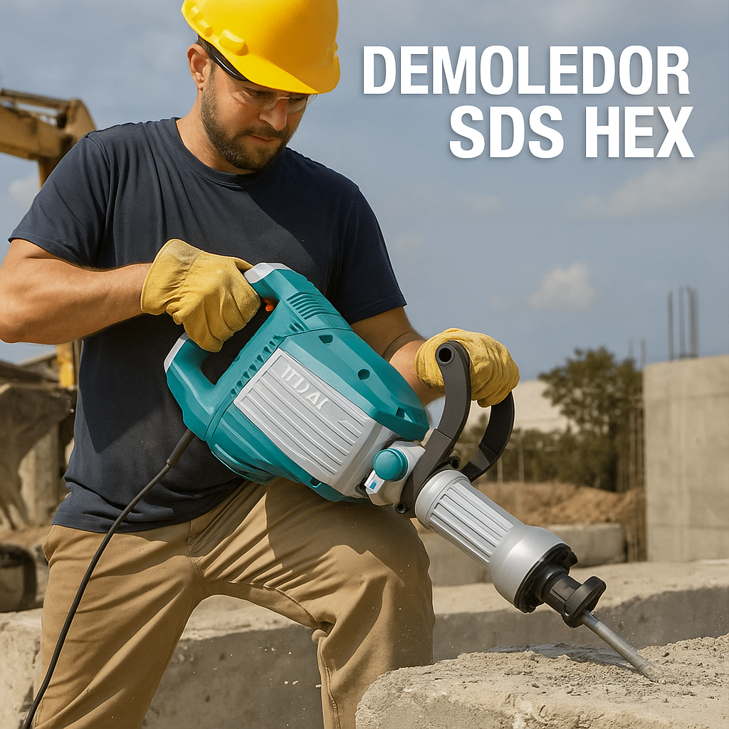 Demoledor Industrial TOTAL SDS HEX 1700W – 50J con Maletín y Cinceles