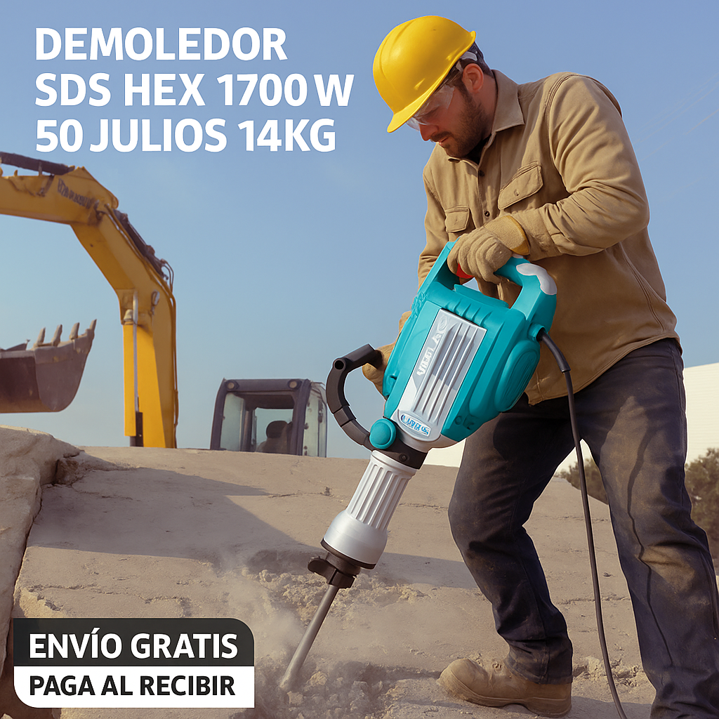 Demoledor Industrial TOTAL SDS HEX 1700W – 50J con Maletín y Cinceles