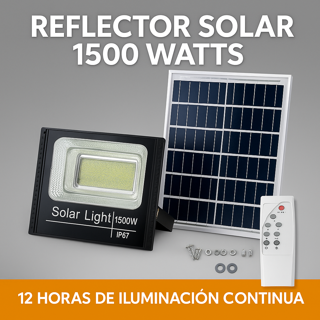 Reflector Solar LED 1500W para Exteriores con Panel y Control – Alta Potencia y Autonomía