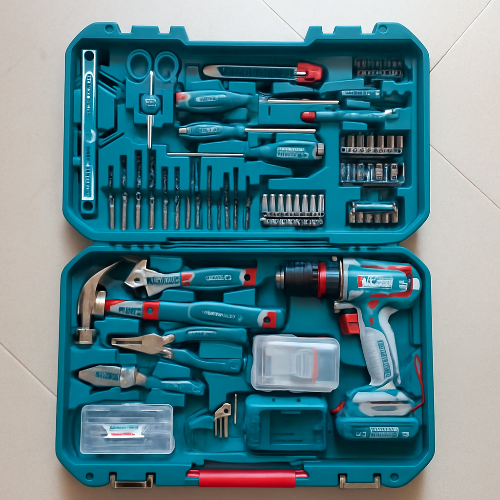 Taladro Inalámbrico TOTAL 20V + Kit de Herramientas de 165 Piezas – Potencia, Versatilidad y Funcionalidad Total