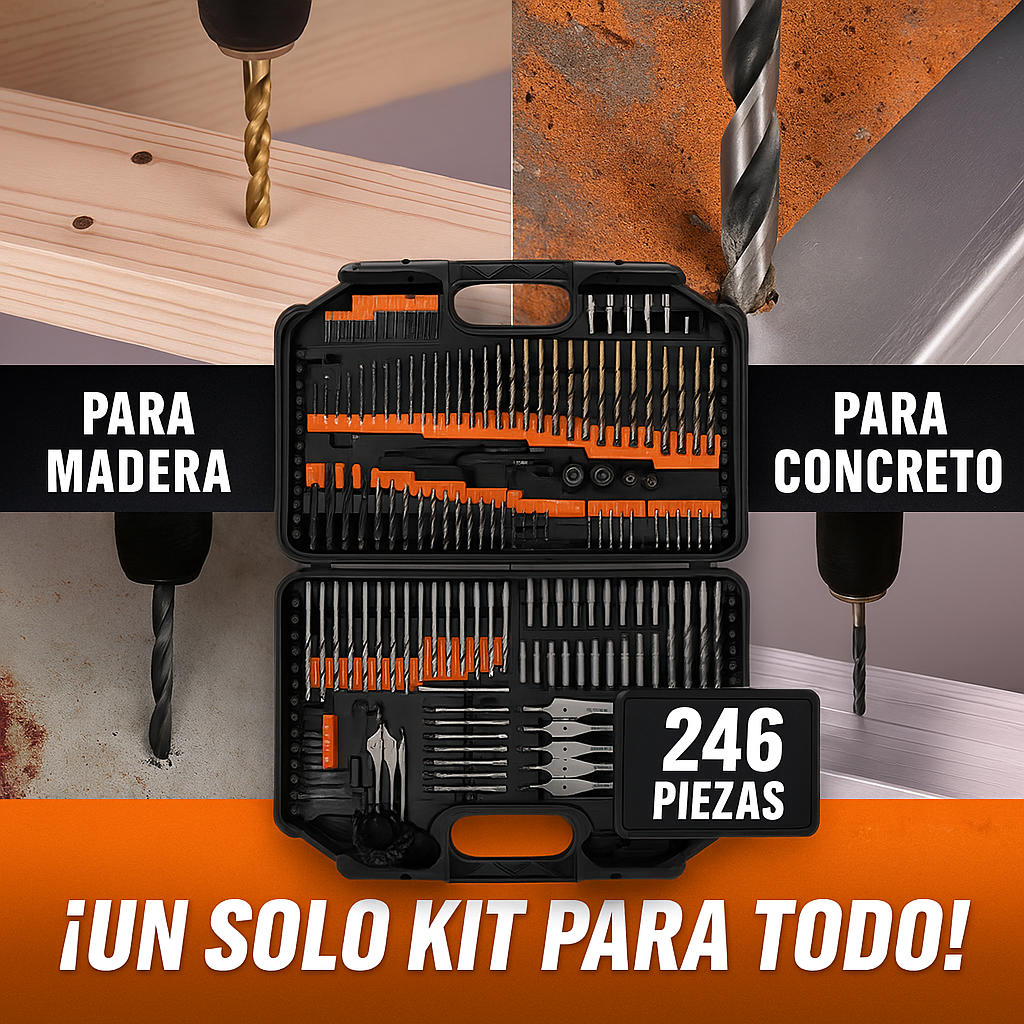Juego de Brocas y Puntas 246 Piezas – Precisión Total en Cada Perforación