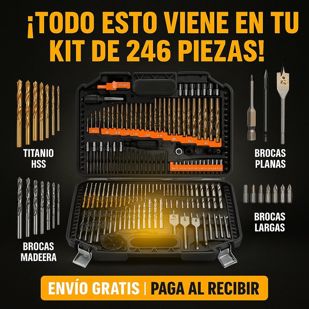 Juego de Brocas y Puntas 246 Piezas – Precisión Total en Cada Perforación