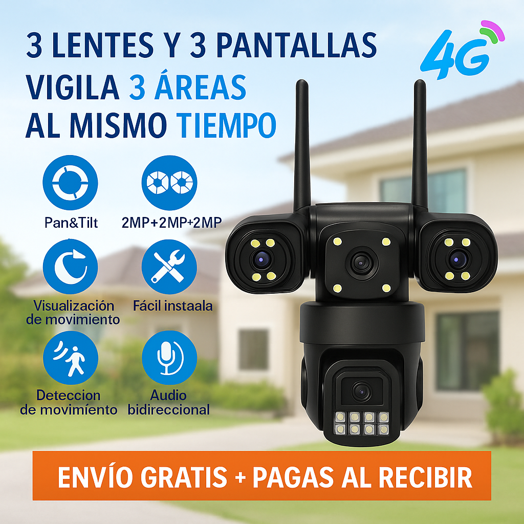 Seguridad Total - Cámara 3 Lentes WIFI  Giratorios 360°