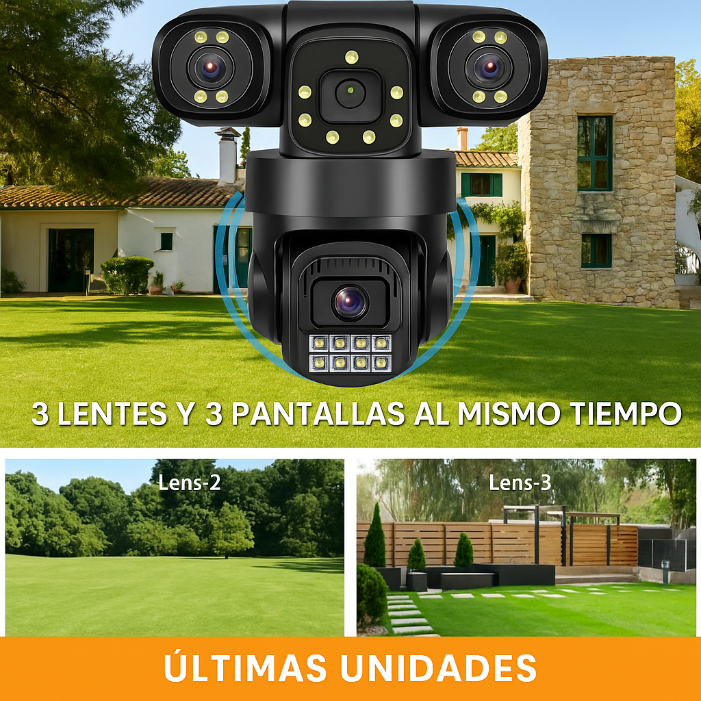 Seguridad Total - Cámara 3 Lentes WIFI  Giratorios 360°
