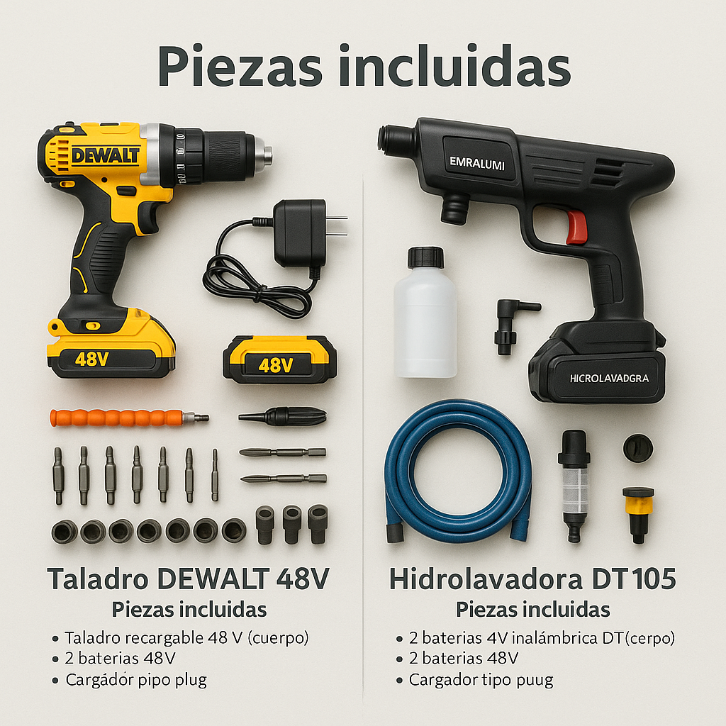 ⚡ COMBO TALADRO DEWALT 48V + HIDROLAVADORA INALÁMBRICA Makita