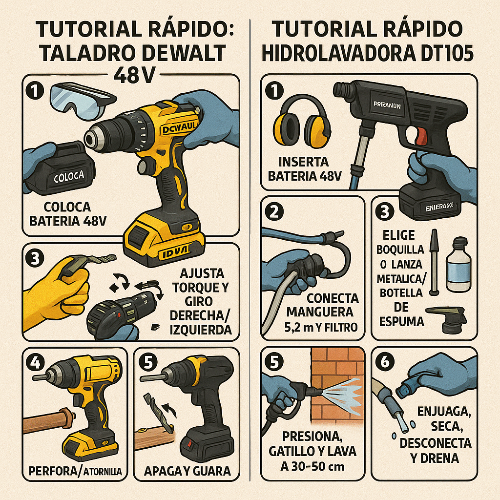 ⚡ COMBO TALADRO DEWALT 48V + HIDROLAVADORA INALÁMBRICA Makita