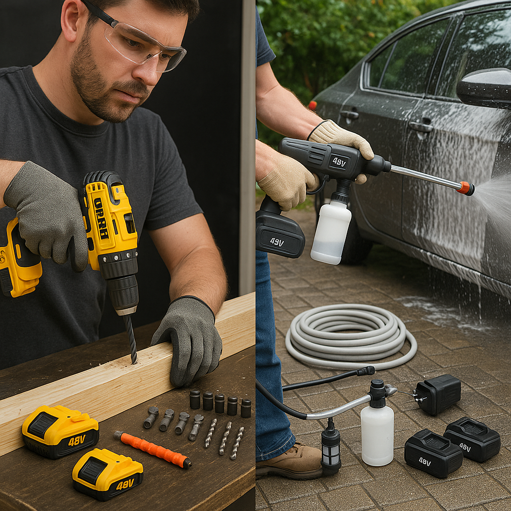 ⚡ COMBO TALADRO DEWALT 48V + HIDROLAVADORA INALÁMBRICA Makita