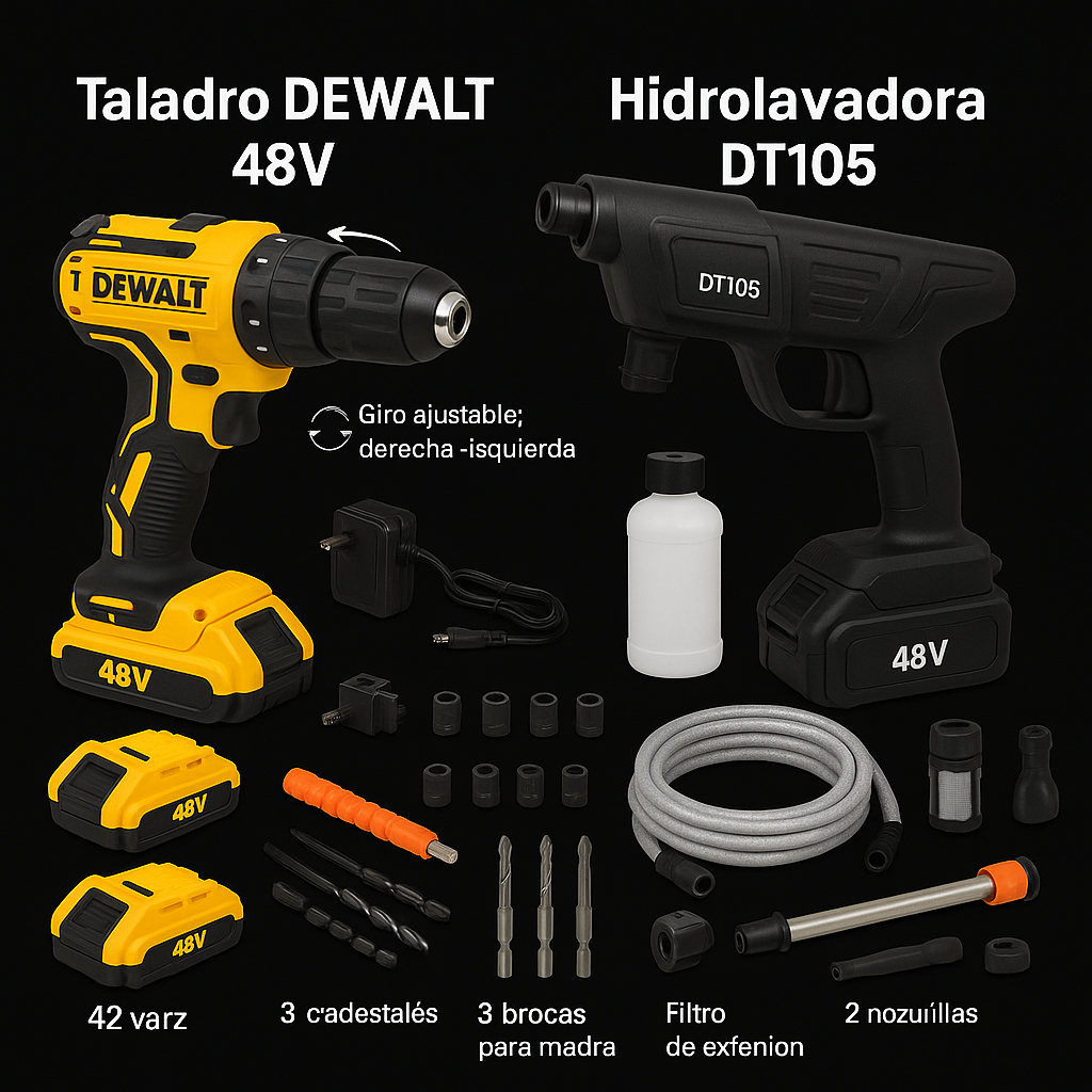 ⚡ COMBO TALADRO DEWALT 48V + HIDROLAVADORA INALÁMBRICA Makita
