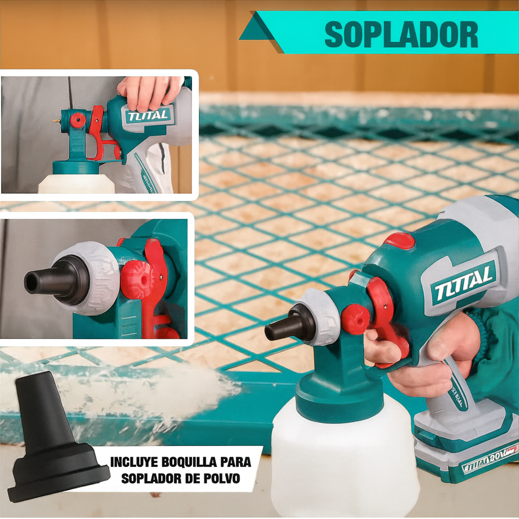 TOTAL Pistola de Pintura Inalámbrica 20V – 800ml de Precisión y Potencia