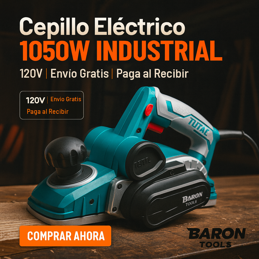 Cepillo Eléctrico 1050W (120V) — Acabado profesional en una pasada.