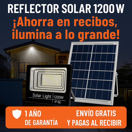 Reflector LED Recargable Solar 1200W – Grande y Potente 1 Año de garantia