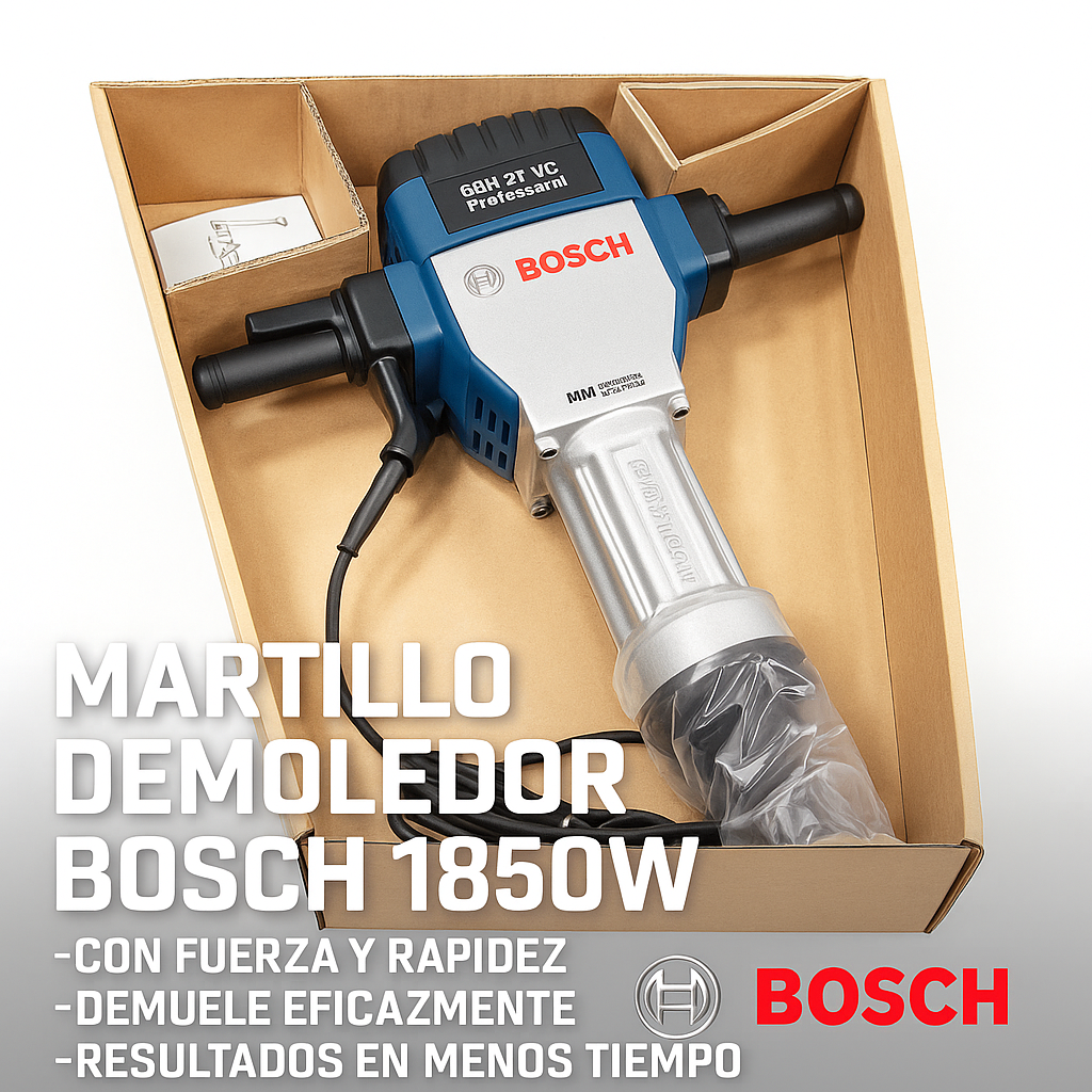 Demoledor  Bosh 1850 W   Potencia Alemana para Trabajo Pesado con estuche metalico