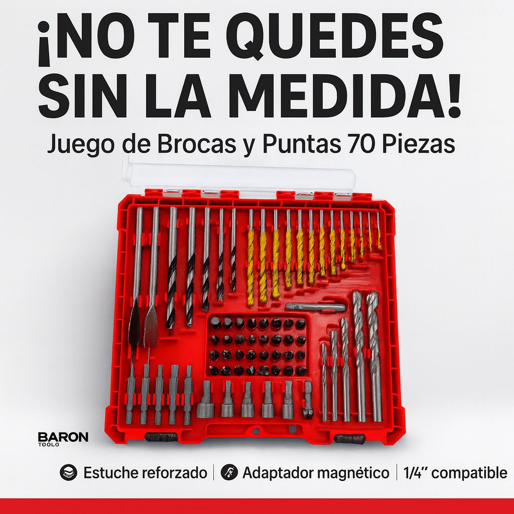 Juego De Brocas Y Puntas Para Taladro 70 PIEZAS.