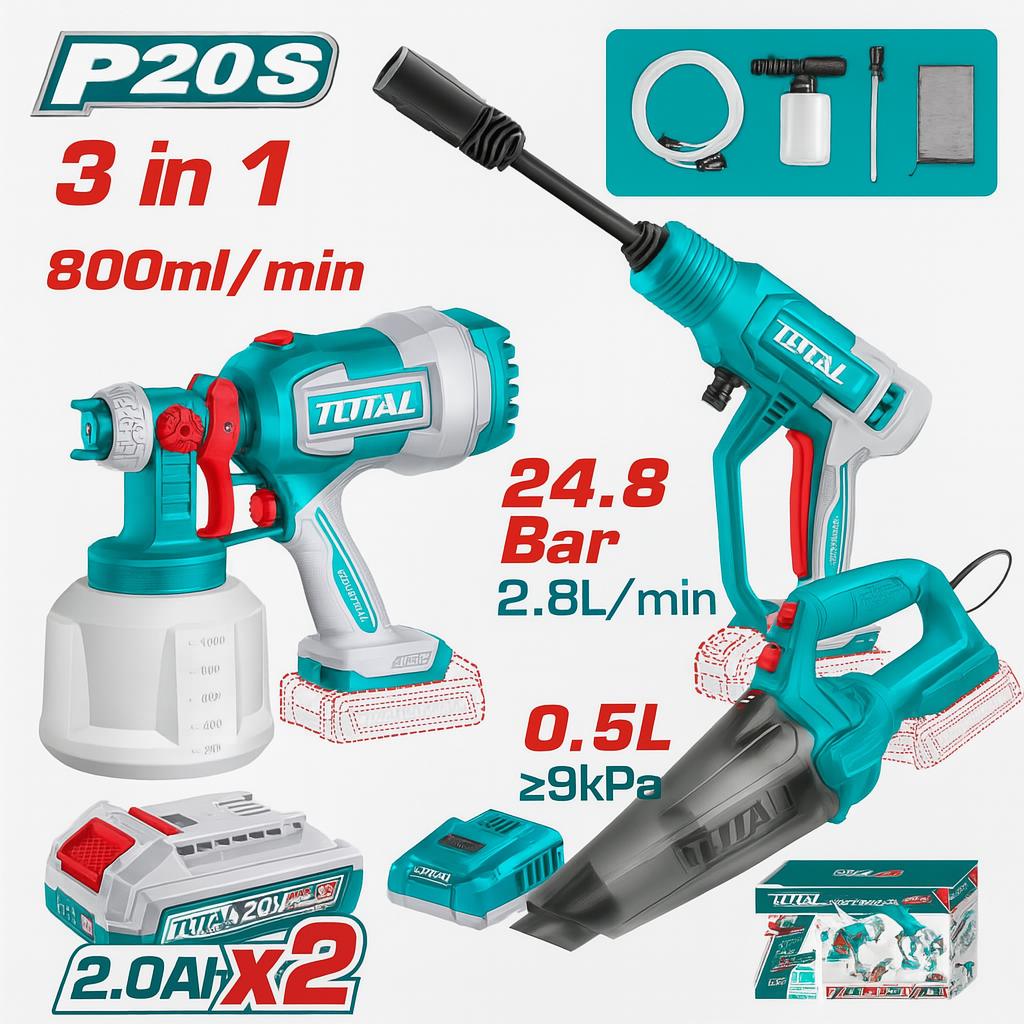 🧰 Combo TOTAL 3 en 1 – Aspiradora + Pistola de Pintura + Hidrolavadora Inalámbrica 20V