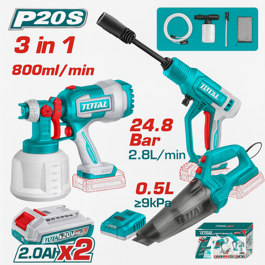🧰 Combo TOTAL 3 en 1 – Aspiradora + Pistola de Pintura + Hidrolavadora Inalámbrica 20V