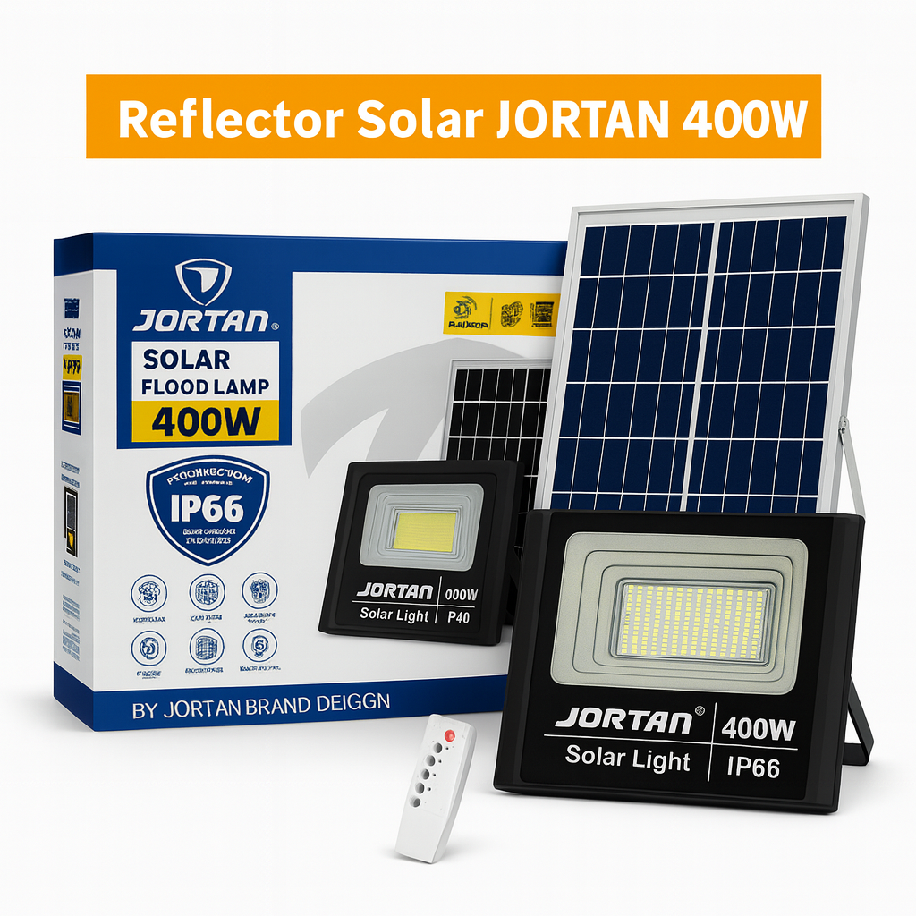 Reflector Solar 400W + Panel y Control – Iluminación LED Potente y Ecológica para Exteriores