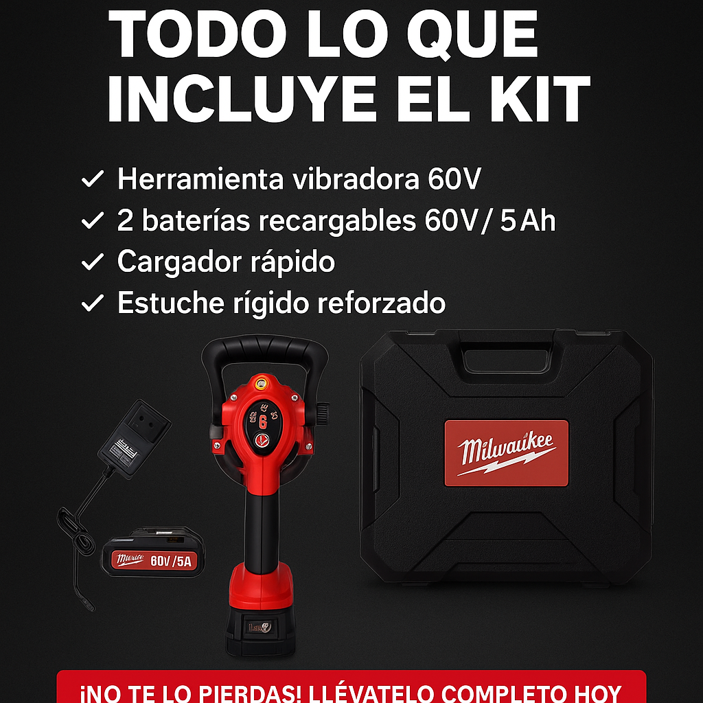 Vibrador Milwaukee Con Ventosa - 6 Velocidades y 2 Baterías 60V