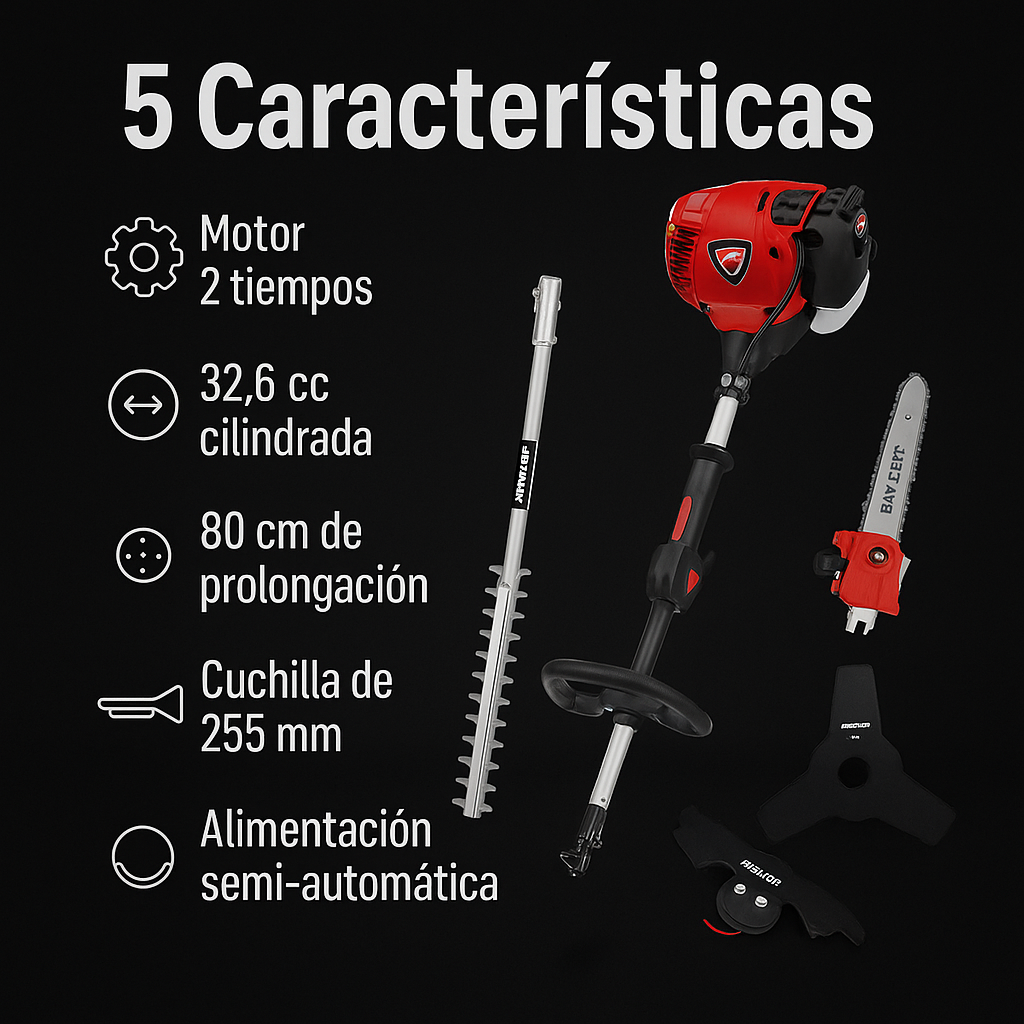 KIT MULTICUTTER DUCATI ORIGINAL / GUADAÑA / MOTOSIERRA / CORTASETOS MULTIFUNCIÓN 5 EN 1 / 1 AÑO DE GARANTIA