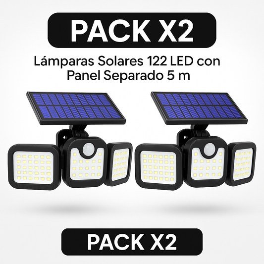 Lámpara Solar 122 LEDs (X2) – Foco con Sensor y Panel Separado 5 m